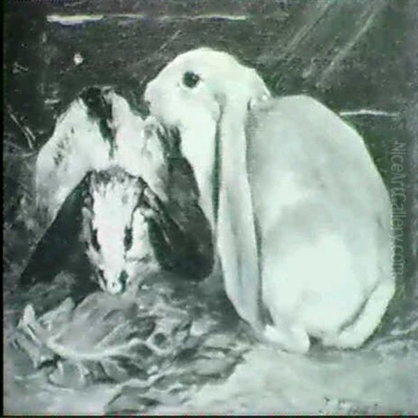 Two Lop Ear Rabbits Oil Painting by John Emms