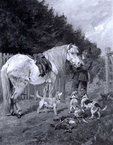 Bill Jones With Grey Pony And Beagles Oil Painting by John Emms