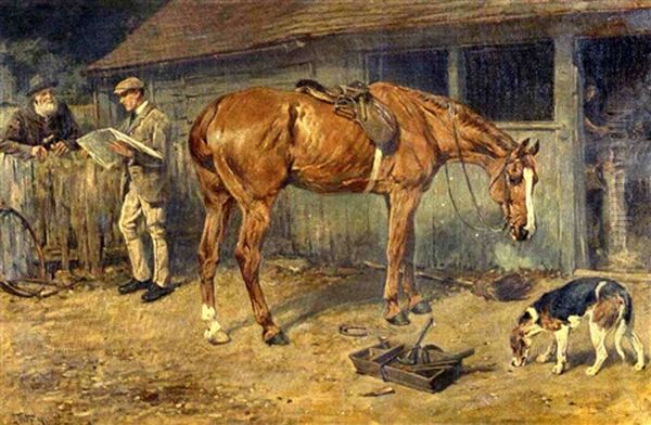 At The Blacksmith's Oil Painting by John Emms