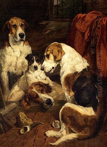 After The Hunt Oil Painting by John Emms