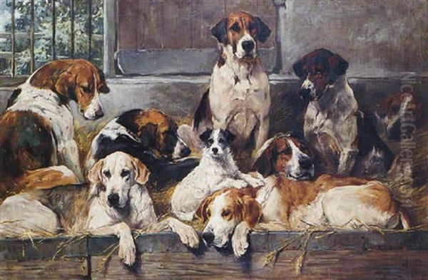 After The Hunt Oil Painting by John Emms