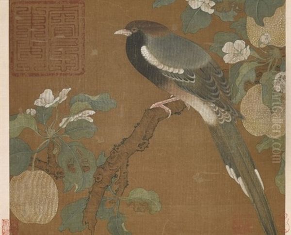 Bird On Pear Blossoms Oil Painting by  Emperor Huizong