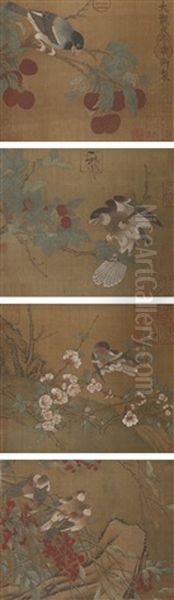 Birds And Flowers Oil Painting by  Emperor Huizong