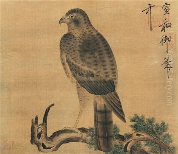 Eagle Perched In Pine Oil Painting by  Emperor Huizong