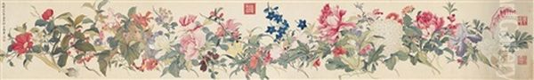 Empress Dowager Cixi Blooming Beauties Oil Painting by  Empress Dowager Cixi