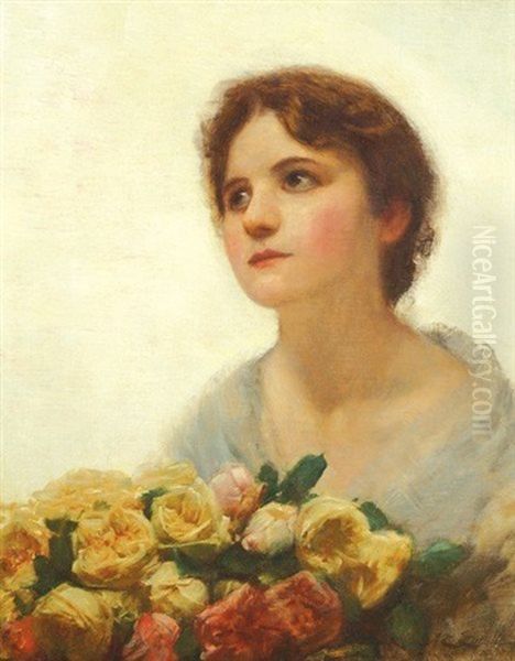 Flower Girl Oil Painting by Alfred Edward Emslie