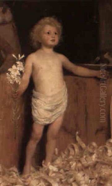 'and The Child Grew, Waxed Strong In Spirit, Filled With Wisdom' Oil Painting by Alfred Edward Emslie