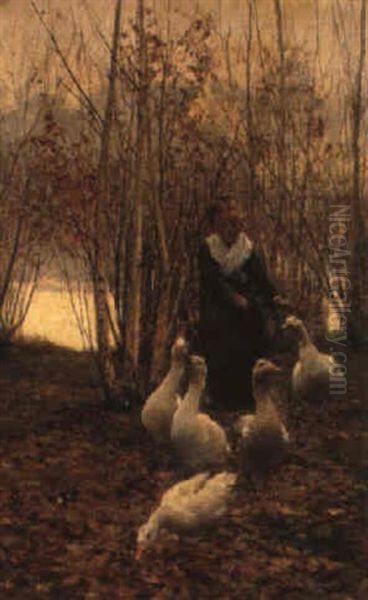 The Goose Maiden - Brittany Oil Painting by Alfred Edward Emslie