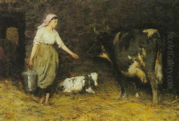 The Milk Maid Oil Painting by Alfred Edward Emslie