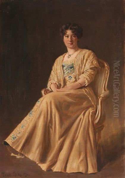 Portrait Of A Seated Woman In A Yellow Dress Oil Painting by Feodor Encke