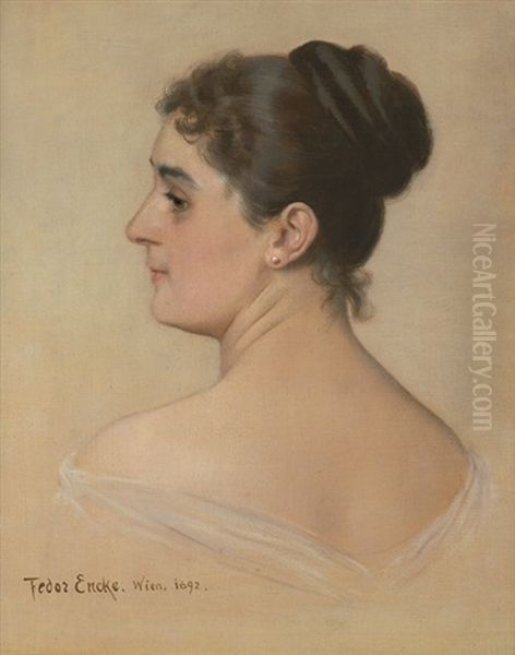 Bildnis Einer Dame Im Profil Mit Hochgesteckten Haaren Und Perlohrringen Oil Painting by Feodor Encke