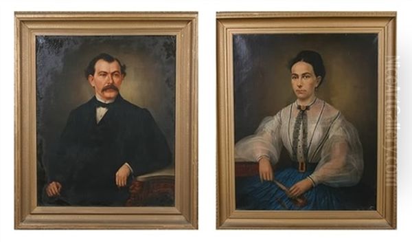 Pair Of 19th Century Portraits Of Man And Woman Oil Painting by Feodor Encke