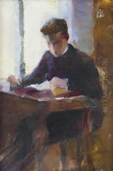 Julius Hirn Reading Oil Painting by Magnus Enckell