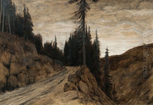 Pines In Dusk Oil Painting by Hans am Ende