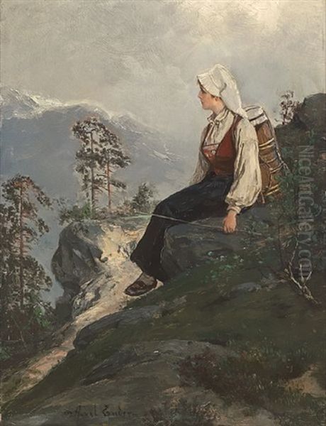 Pause Ved Fossen Oil Painting by Axel Ender