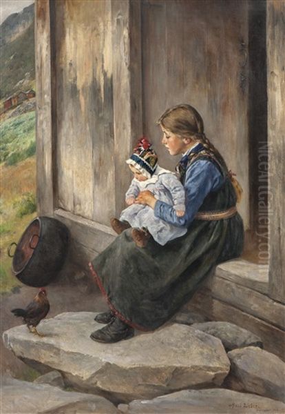 Sisters, Hallingdal Oil Painting by Axel Ender