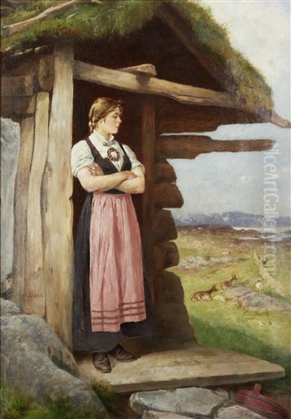 At The Cottage Door Oil Painting by Axel Ender