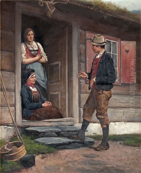 Samtal Vid Dorroppningen Oil Painting by Axel Ender