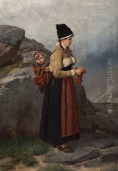 Arbeidsom, Ung Kvinne Oil Painting by Axel Ender