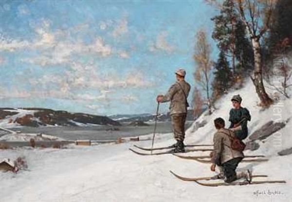 En Fin Skidag Oil Painting by Axel Ender