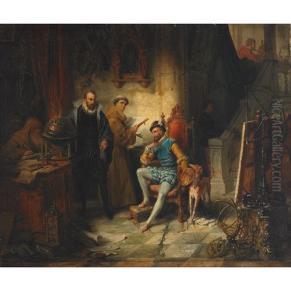 Galileo Instructing The Artist Lodovico Cigoli Painting In A Scientific Laboratory Oil Painting by Edouard Ender