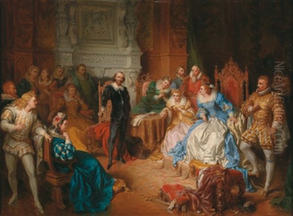 Shakespeare Am Hof Elisabeths Von England Seinen Macbeth Vorlesend Oil Painting by Edouard Ender