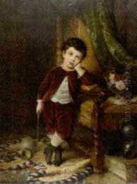 Portrait Of A Boy In A Red Suit Oil Painting by Edouard Ender