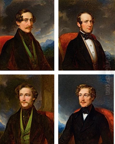 Four Portraits Of Gentlemen Oil Painting by Eduard Ender