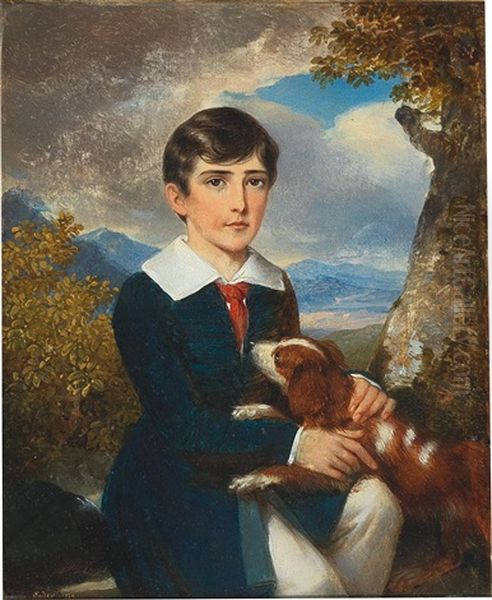 Portrait Of A Boy With Spaniel Oil Painting by Johann Nepomuk Ender