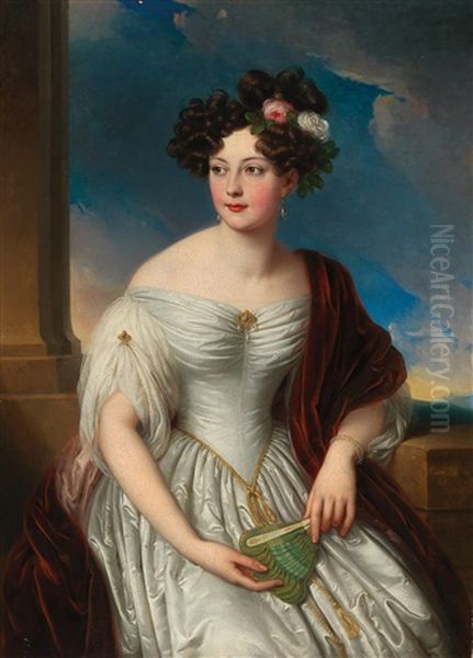 Portrait Of Pauline Of Wurttemberg Before A Landscape Background Oil Painting by Johann Nepomuk Ender