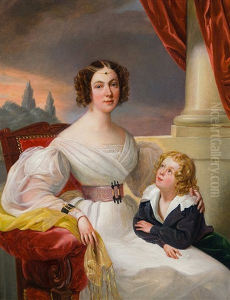 Mother And Son Oil Painting by Johann Nepomuk Ender