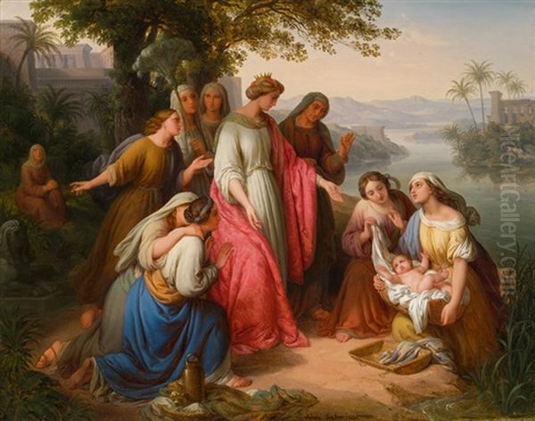 Die Auffindung Moses Durch Die Tochter Des Pharaos Oil Painting by Johann Nepomuk Ender