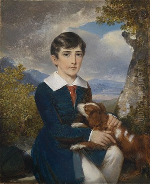 Bildnis Eines Jungen Knaben Mit Spaniel Vor Lanschaftshintergrund Oil Painting by Johann Nepomuk Ender