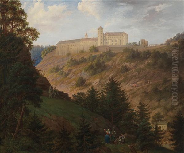 View Of Bitov Castle Of Count Daun In Moravia Oil Painting by Thomas Ender