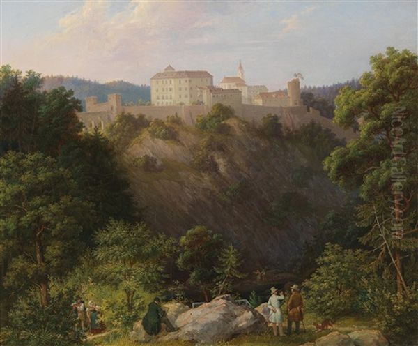 View Of Bitov Castle Of Count Daun In Moravia Oil Painting by Thomas Ender