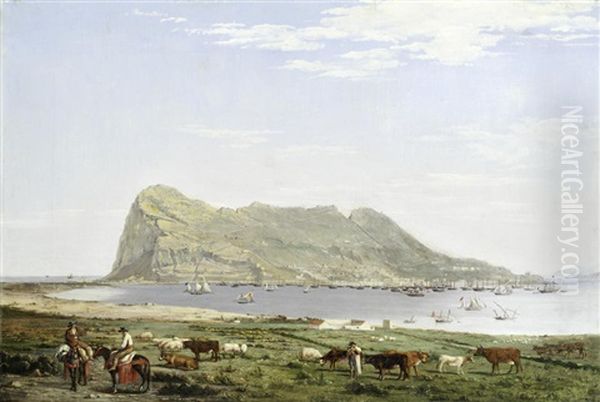 View Of The Rock Of Gibraltar From The Mainland Oil Painting by Thomas Ender