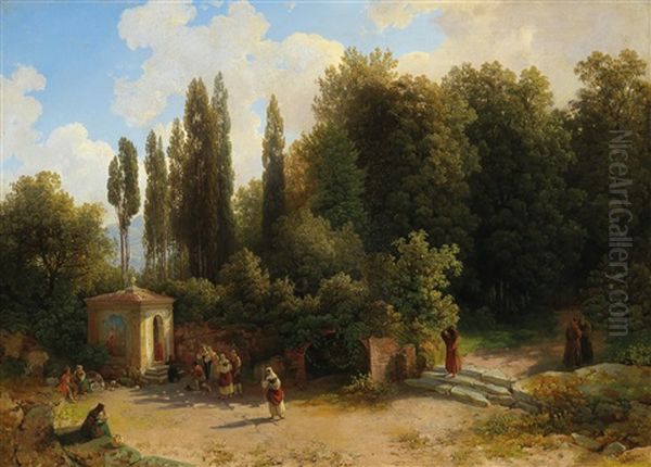 Die Wallfahrtskapelle Von Albano Oil Painting by Thomas Ender