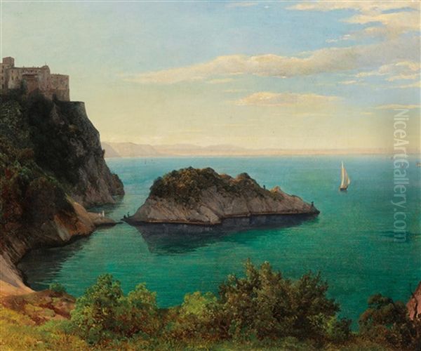 View Of Schlos Duino Near Trieste Oil Painting by Thomas Ender