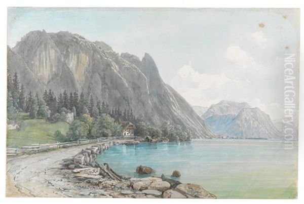 Attersee Mit Dem Hollengebirge Oil Painting by Thomas Ender