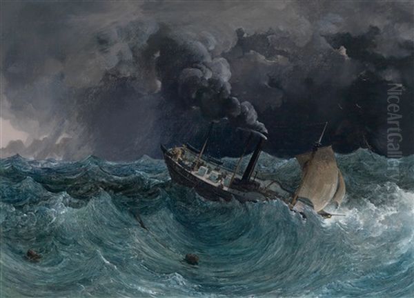 Das K. K. Dampfschiff Marianne Im Sturm Am Schwarzen Meer Oil Painting by Thomas Ender