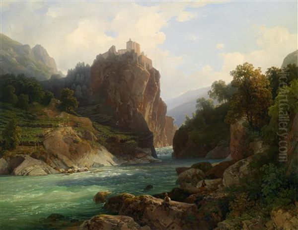 Blick Auf Die Zenoburg Bei Meran Oil Painting by Thomas Ender