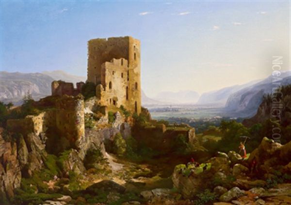 Blick Von Der Ruine Rattenberg Ins Untere Inntal Oil Painting by Thomas Ender