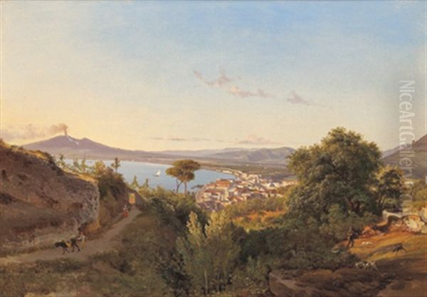 Taormina Mit Vesuv Oil Painting by Thomas Ender