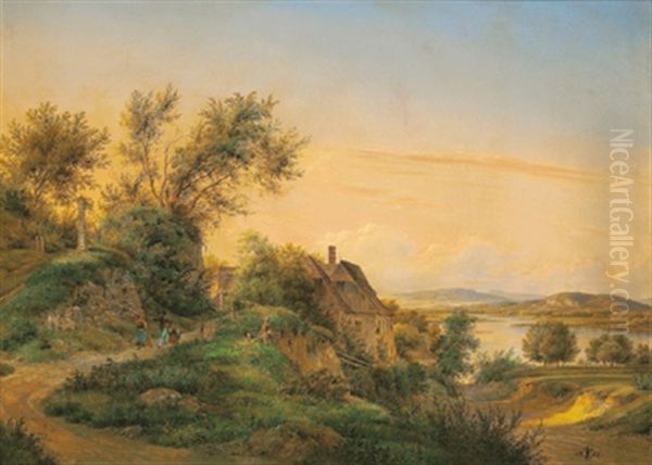 Motiv Aus Kritzendorf An Der Donau Oil Painting by Thomas Ender