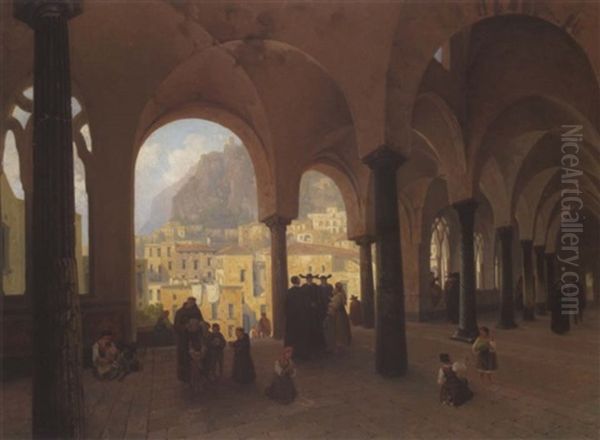 Blick In Einen Kreuzgang In Suditalien Oil Painting by Thomas Ender