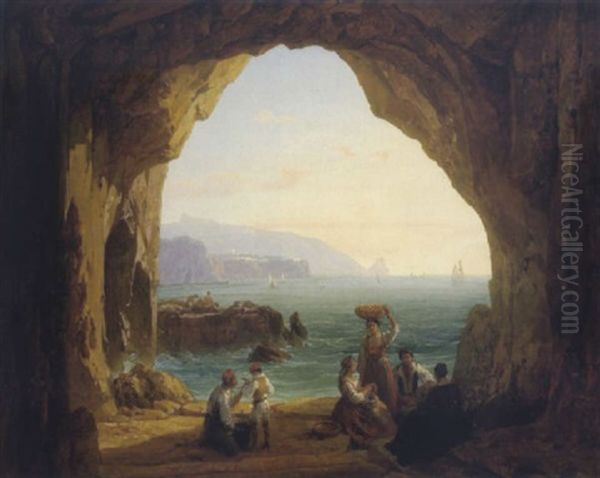 Grotte Von Sorrento Und Aussicht Auf Das Capp Mahea Oil Painting by Thomas Ender