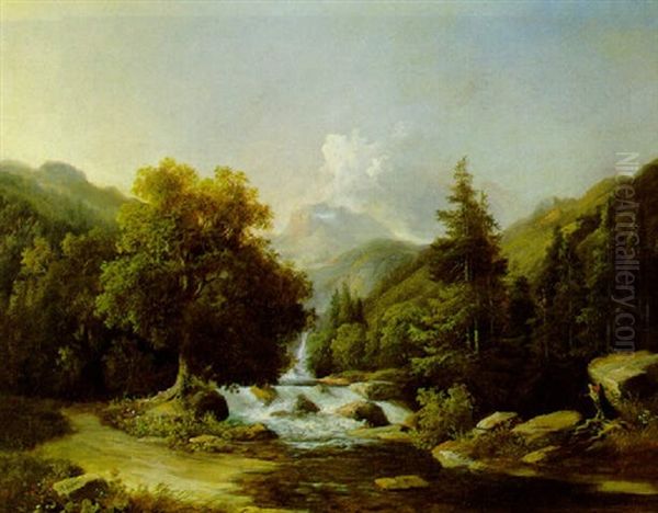 Gerbirgslandschaft Mit Wildbach Im Vodergrund Oil Painting by Thomas Ender