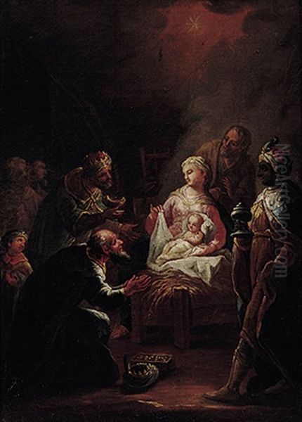 Christi Geburt Mit Anbetung Der Heiligen Drei Konige Oil Painting by Johann Baptist Enderle