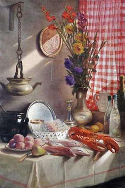 Nature Morte Au Homard Oil Painting by Jean-Joseph Enders