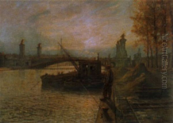 Sur Les Quais De La Seine Oil Painting by Jean-Joseph Enders